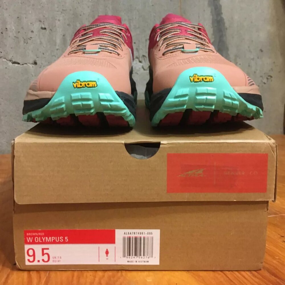 ALTRA OLYMPUS 5 Womens Trail Running Shoes Size 9.5 BROWN/RED Vibram EXCELLENT